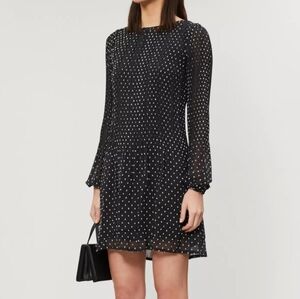 Maje Rockito Pleated Polka Dot Crepe Shift Dress Black And White Size 2 Medium
